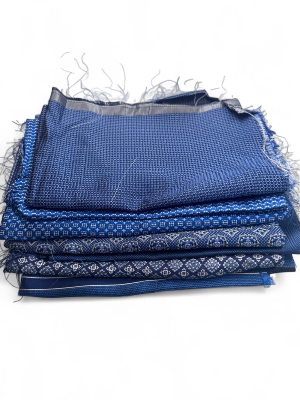Bundle of 7 blue 100% Italian silk fabric remnants